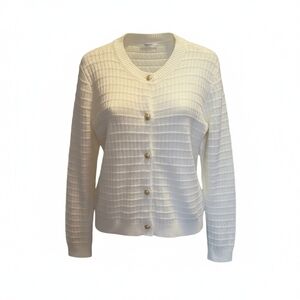 zeagoo Cream Textured Knit Cardigan with Gold Buttons